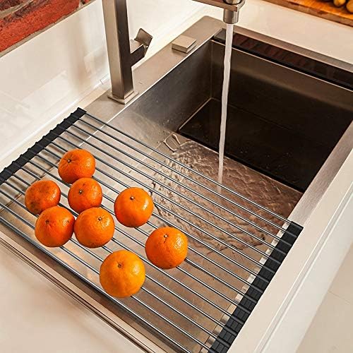 Saiydorax Roll up Dish Drying Rack Over The Sink Kitchen Roll up Sink Drying Rack Portable Dish Drainer Foldable Dish Drying Rack (Black, 17.8''X11.8'') thumbnail - 4