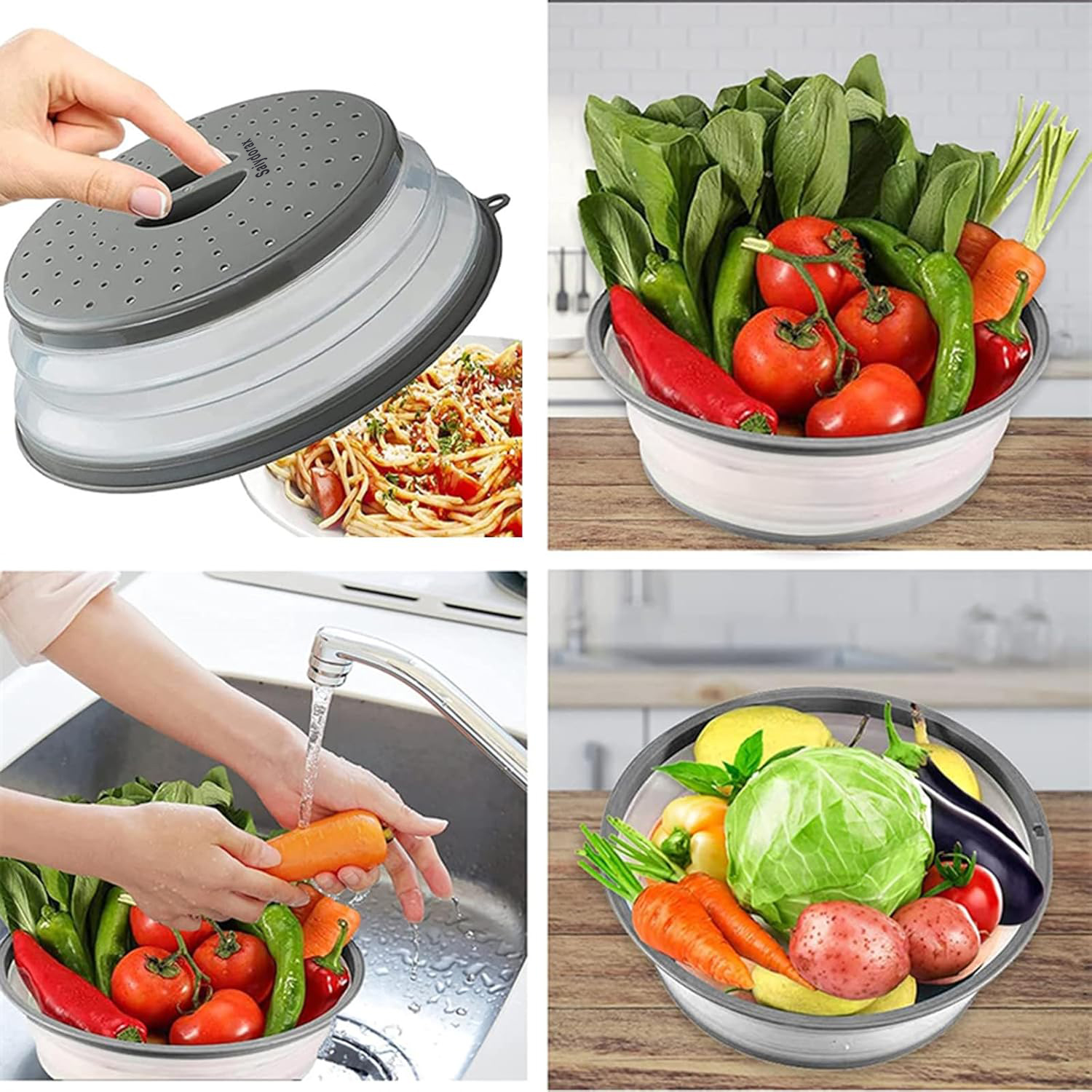 Saiydorax Upgraded Microwave Splatter Cover,  Collapsible Microwave Lid,  Plate Cover with Hook Hole, Vegetable Fruit Colander Multi-function Kitchen Gadget, BPA Free, Dishwasher Safe,10.5 inches thumbnail - 4